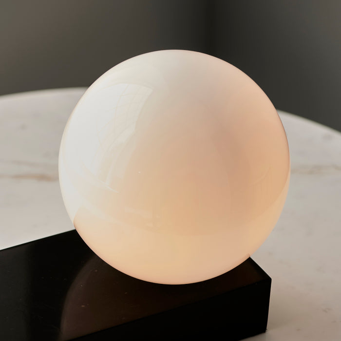 Gloss Black Designer Marble Base Table Lamp Light & Opal Sphere Glass Shade