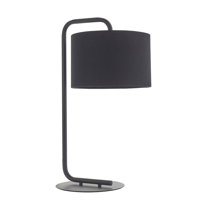 Satin Black Table Lamp Light - 23cm Fabric Cylinder Shade - Bedroom Desk Light