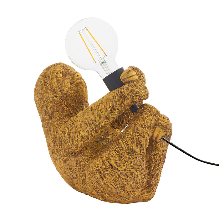 Vintage Gold Sloth Table Light - Resin Figure - Matt Black Lamp Holder