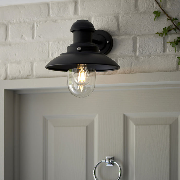 Non Automatic Outdoor Wall Light - Matt Black & Glass Shade - IP44 Rated