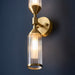 Satin Brass Twin Wall Light & Ribbed Glass Shades - Frosted Glass Inner Defusers