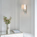 Bright Nickel Indoor Wall Light Fitting & Vintage White Fabric Shade Dimmable