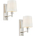 2 PACK Bright Nickel Indoor Wall Light Fitting & Vintage White Fabric Shade
