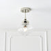 Semi Flush Ceiling Light Fitting - Bright Nickel Plate & Ribbed Glass Shade