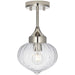 Semi Flush Ceiling Light Fitting - Bright Nickel Plate & Ribbed Glass Shade