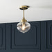 Semi Flush Ceiling Light Fitting - Antique Brass Plate & Ribbed Glass Shade