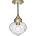 Semi Flush Ceiling Light Fitting - Antique Brass Plate & Ribbed Glass Shade