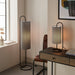 Modern Matt Black Oval Table Lamp Desk Light & Grey Fabric Cylinder Shade 