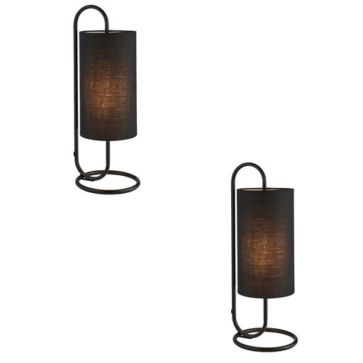 2 PACK Modern Matt Black Oval Table Lamp Desk Light & Black Fabric Shade