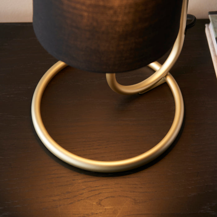 Modern Antique Brass Oval Table Lamp Desk Light & Black Fabric Cylinder Shade 
