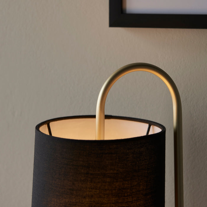 Modern Antique Brass Oval Table Lamp Desk Light & Black Fabric Cylinder Shade 