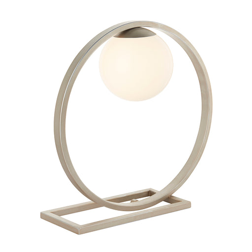 Brushed Silver Table Lamp Light - Gloss Opal Glass Shade - Circular Hoop Design