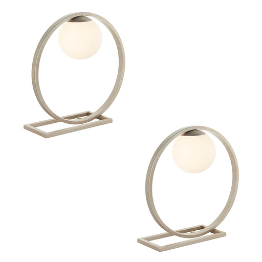 2 PACK Brushed Silver Table Lamp - Gloss Opal Glass Shade - Circular Hoop Design