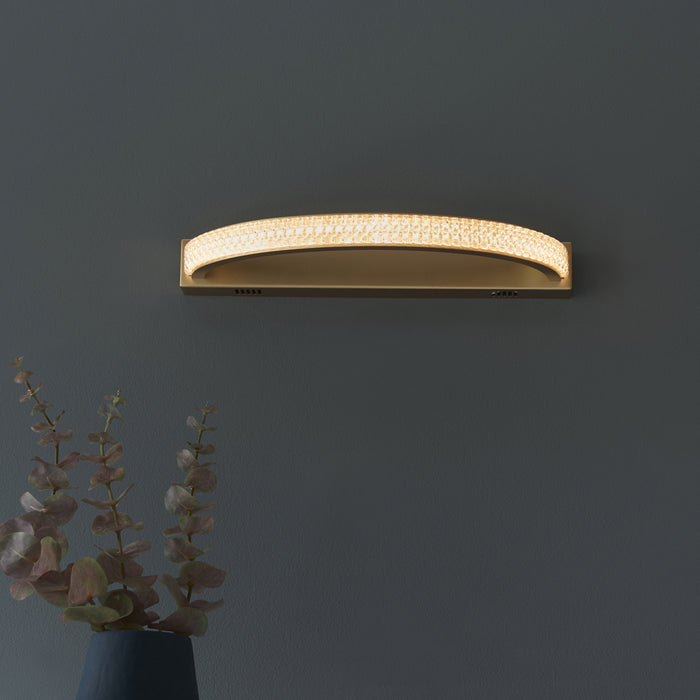 Satin Gold Wall Light Fitting - Warm White LED Tape Module - Reflective Diffuser