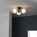 Semi Flush Multi Arm Bathroom Ceiling Light - Matt Black & White Glass - 3 Lamp