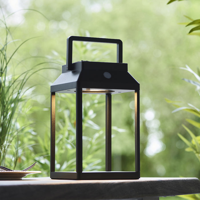 250mm Solar Powered Outdoor Table Lamp - Warm White LED - Textured Black