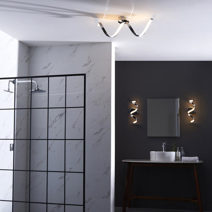 Modern Semi Flush Bathroom Ceiling Light - Chrome Plated & White Diffuser