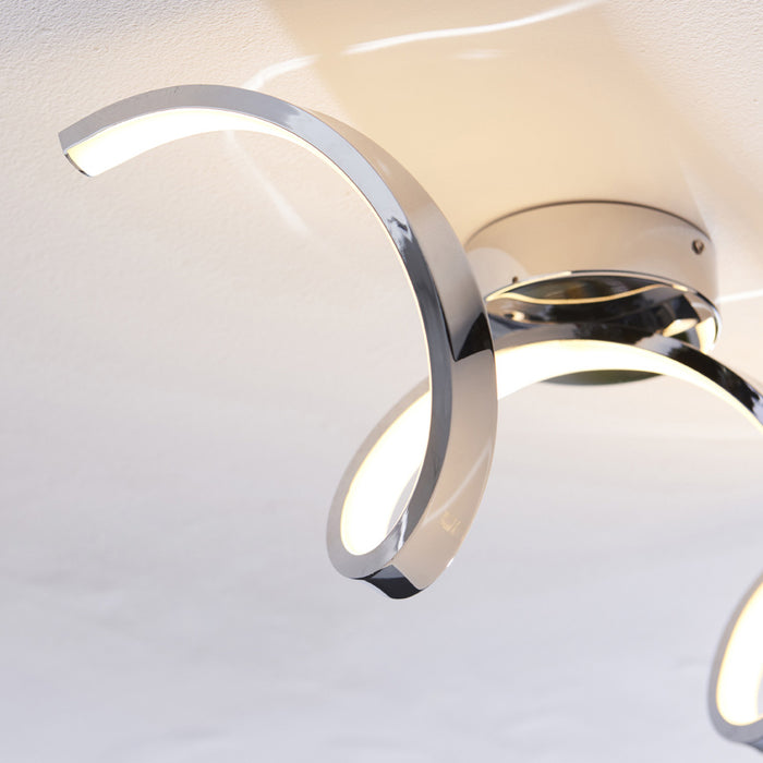 Modern Semi Flush Bathroom Ceiling Light - Chrome Plated & White Diffuser