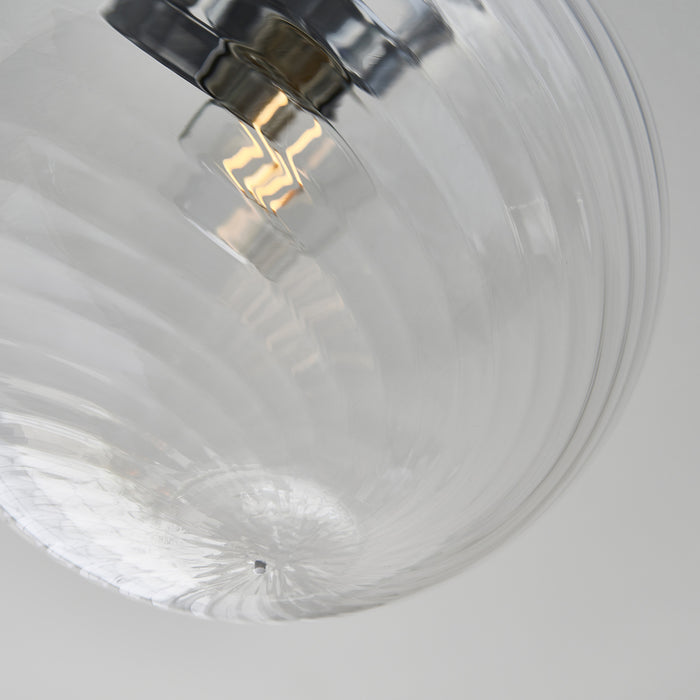 Decorative Flush Bathroom Ceiling Light Fitting - Clear Spiral Glass Shade