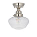 Polished Nickel Semi Flush Ceiling Light Fitting & Clear Glass Shade Low Profile