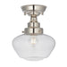 Polished Nickel Semi Flush Ceiling Light Fitting & Clear Glass Shade Low Profile
