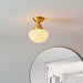 Antique Brass Semi Flush Ceiling Light Fitting & Opal Glass Shade Low Profile