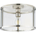 Bright Nickel Semi Flush Ceiling Light & Clear Glass Shade - Low Ceiling Fitting