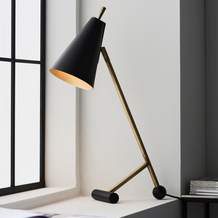 Antique Brass & Matt Black Task Lamp - Modern Adjustable Table Desk Light
