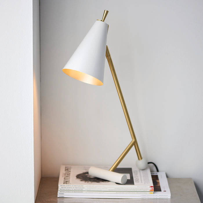 Satin Brass & Matt White Task Lamp - Modern Adjustable Table Desk Light