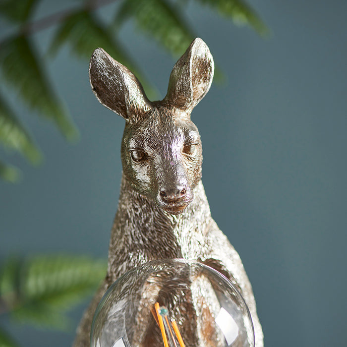 Vintage Silver Kangaroo Table Light - Resin Figure - Chrome Plated Lamp Holder