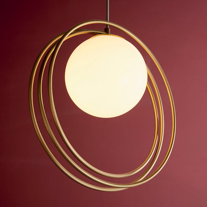 Gold Finish Ceiling Pendant Light - Gloss Opal Glass Shade - Single Bulb Lamp