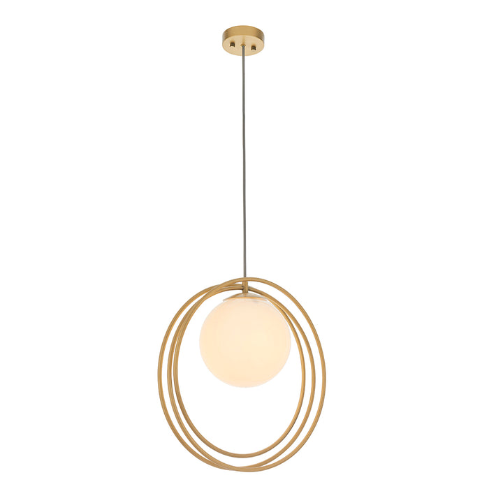 Gold Finish Ceiling Pendant Light - Gloss Opal Glass Shade - Single Bulb Lamp
