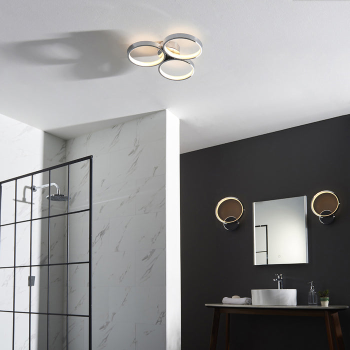 Semi Flush Multi Arm Bathroom Ceiling Light - Chrome Plated & White Diffuser