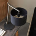 Nickel Plated Angular Table Lamp Light - Black Base & Cotton Shade - Desk Light
