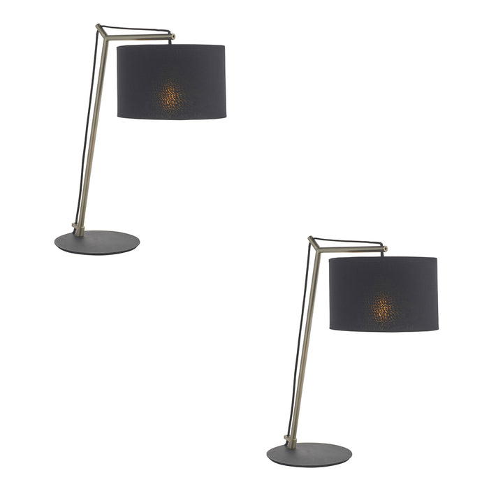2 PACK Nickel Plated Angular Table Lamp - Black Base & Cotton Shade - Desk Light