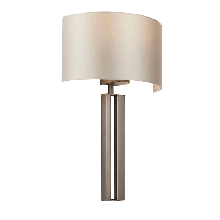 Brushed Bronze Slotted Wall Light Fitting & Mink Satin Half Shade - Dimmable