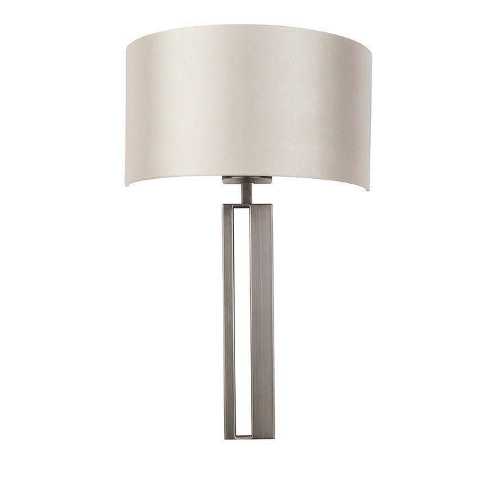 Brushed Bronze Slotted Wall Light Fitting & Mink Satin Half Shade - Dimmable