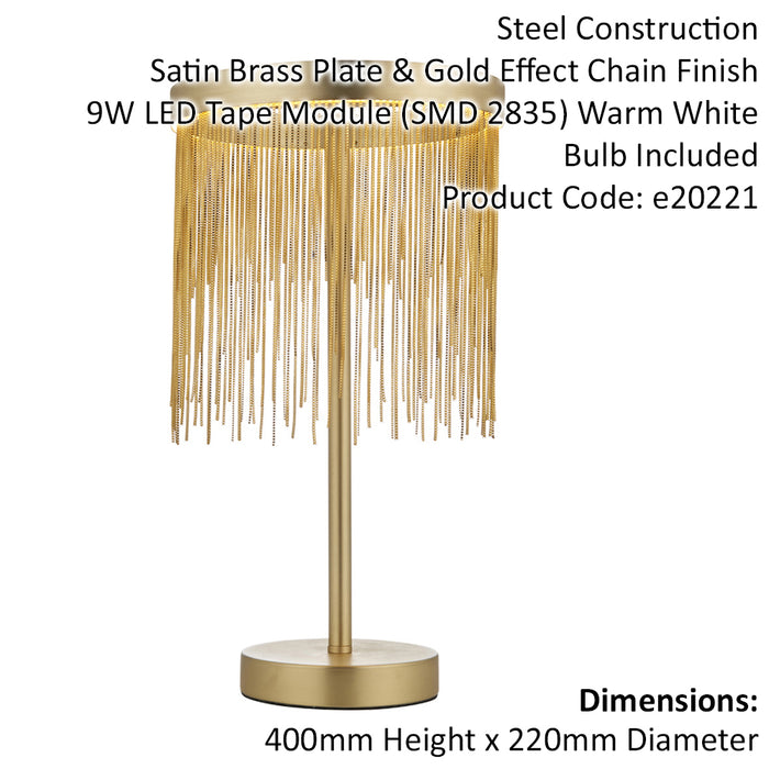 Satin Brass Table Lamp Light & Waterfall Chain Shade - Integrated LED Module