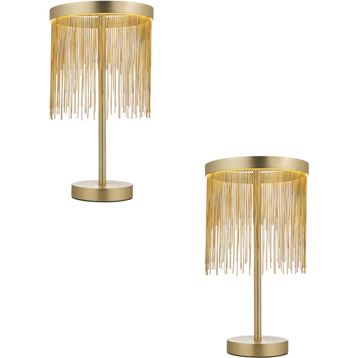 2 PACK Satin Brass Table Lamp & Waterfall Chain Shade - Integrated LED Module