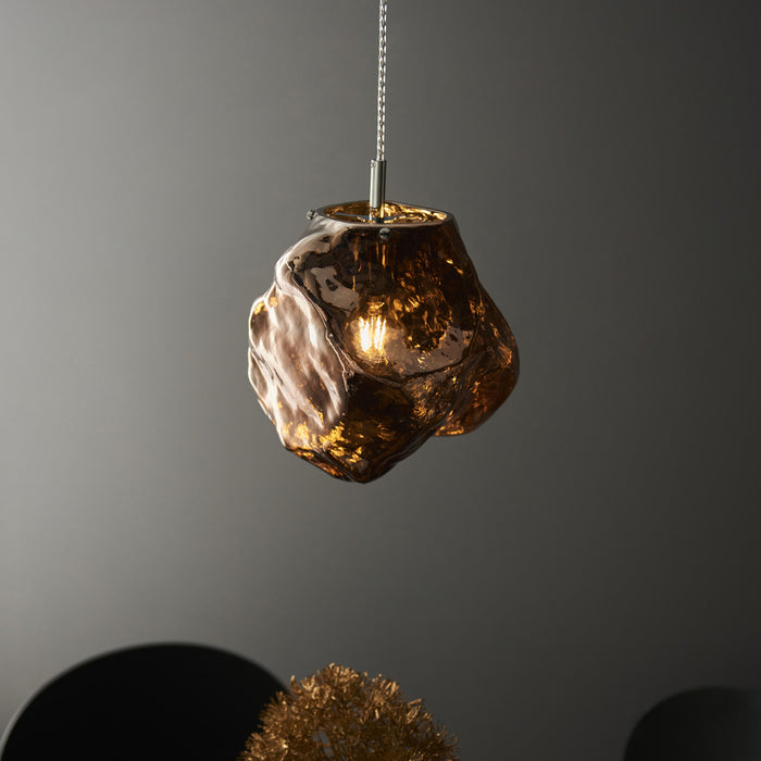 Metallic Copper Rock Design Ceiling Pendant Light Dimmable Hanging Light Fitting