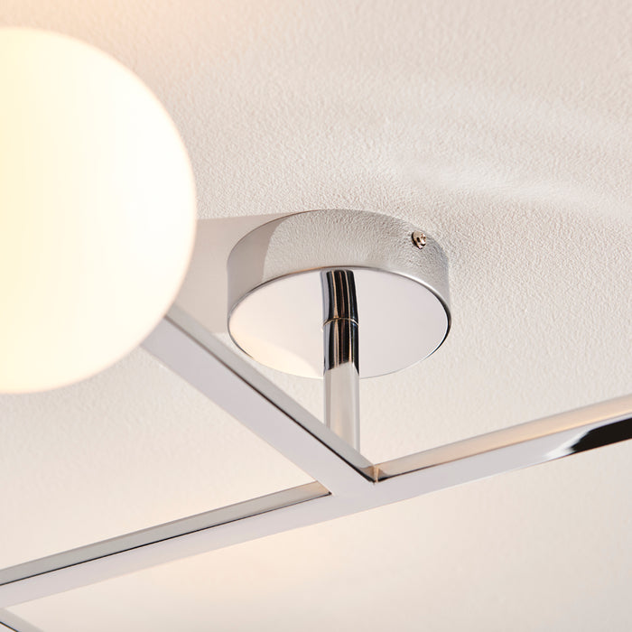 Polished Chrome Semi Flush Bathroom Ceiling Light & Opal Glass Shade - 3 Bulb