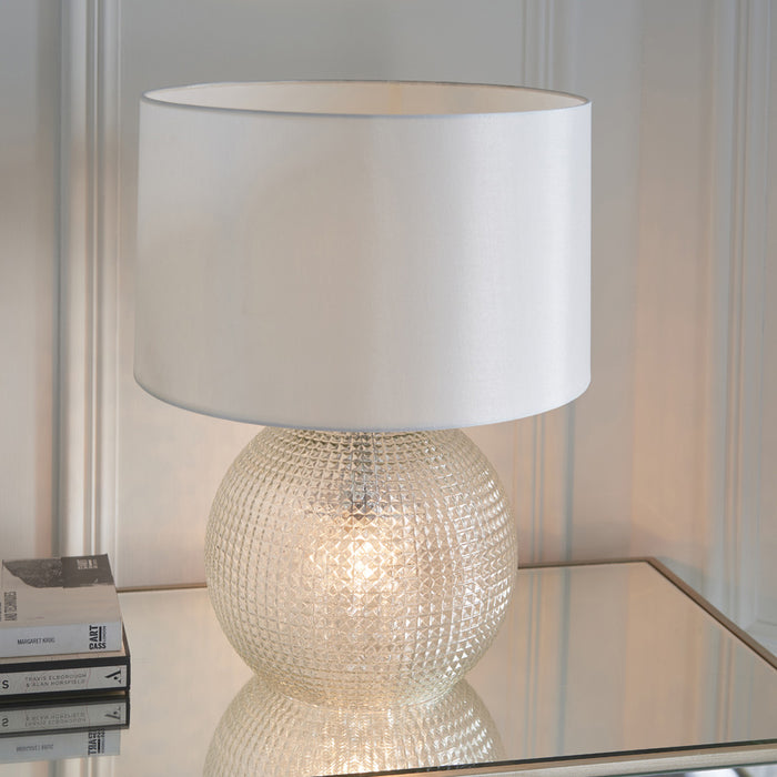Clear Prism Glass Twin Lit Table Lamp Light & Vintage White Fabric Shade