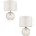 2 PACK Clear Prism Glass Twin Lit Table Lamp Light & Vintage White Fabric Shade