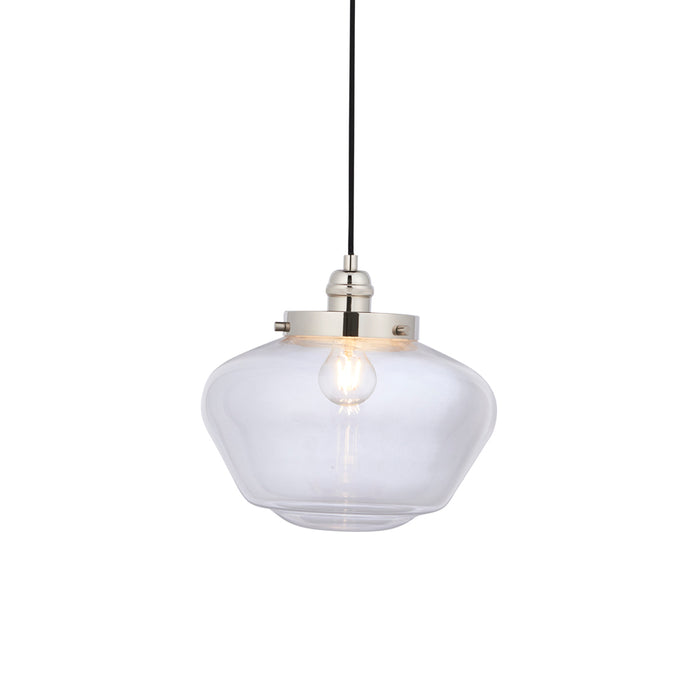 Polished Nickel Ceiling Pendant Light Clear Glass Shade Hanging Lighting Fixture