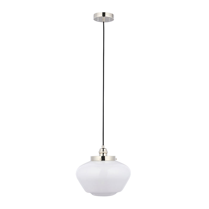 Polished Nickel Ceiling Pendant Light Opal Glass Shade Hanging Lighting Fixture