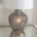 Grey Tinted Faceted Glass Twin Lit Table Lamp Light & Vintage White Fabric Shade
