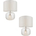 2 PACK Clear Ribbed Glass Twin Lit Table Lamp Light & Vintage White Fabric Shade