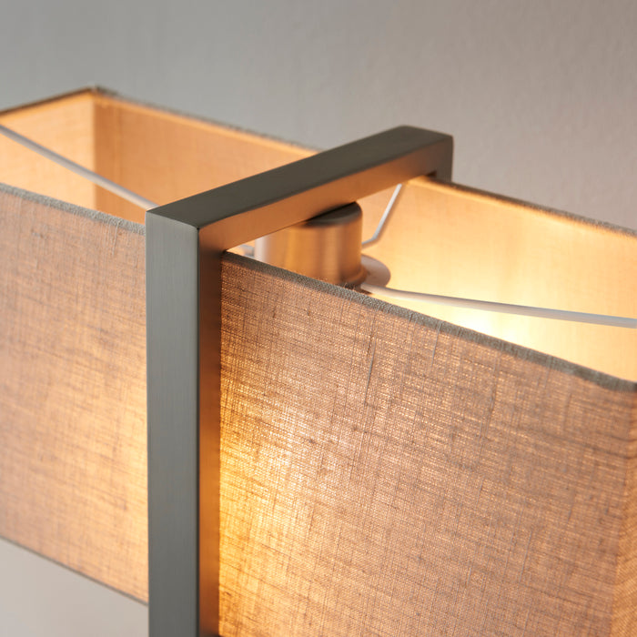 Satin Nickel Framed Table Lamp Light & Rectangular Linen Shade - Matt Black Base