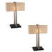 2 PACK Satin Nickel Framed Table Lamp Light & Linen Shade - Matt Black Base