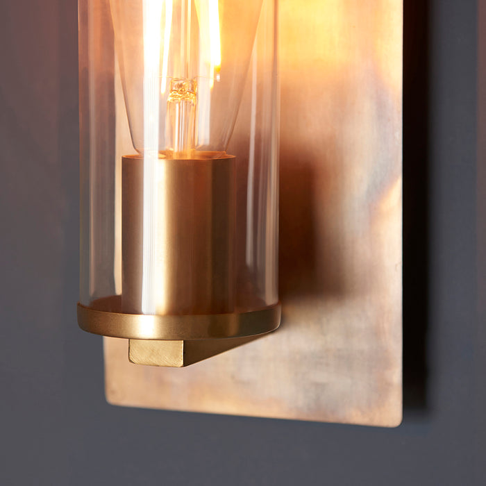 Bronze Patina Plate Wall Lamp Light & Clear Glass Shade - Dimmable LED Fitting